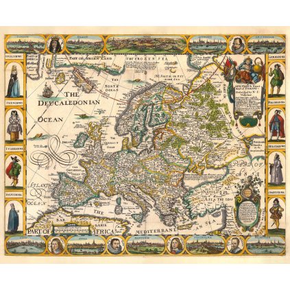 ROBERT WALTON (1618-1688): Mapa Európy. Kolorovaná medirytina. Londýn, 1658. (Druh potlače Plagát rozmer 100x82 (papier posterový, 200g, satinovaný))