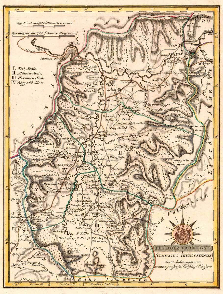 Historická mapa Turčianskej stolice - 1811  - Reprodukcia dekoračnej historickej mapy na stenu Druh potlače: Exkluzívne prevedenie na plátne v…