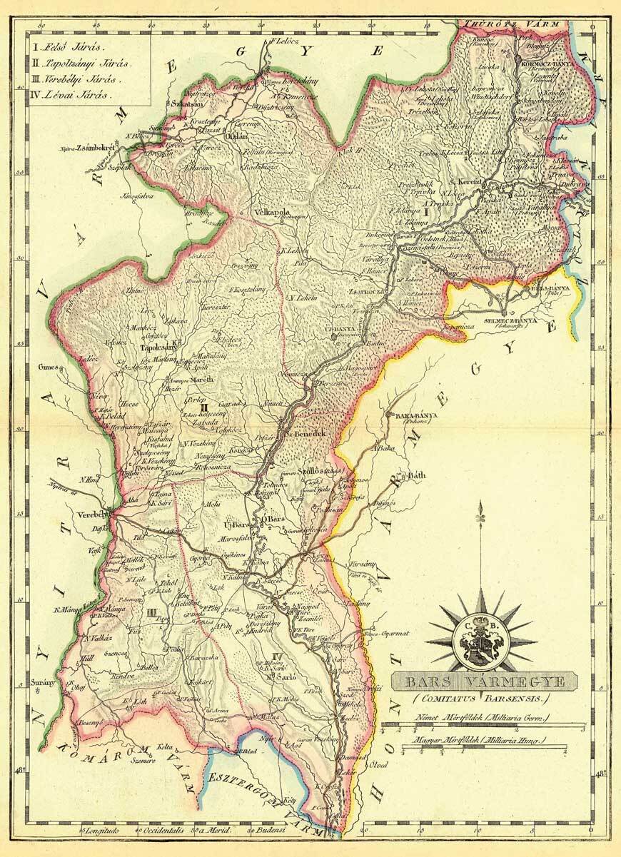 Historická mapa Tekovskej stolice - 1811  - Reprodukcia dekoračnej historickej mapy na stenu Druh potlače: Exkluzívne prevedenie na plátne v drevených…