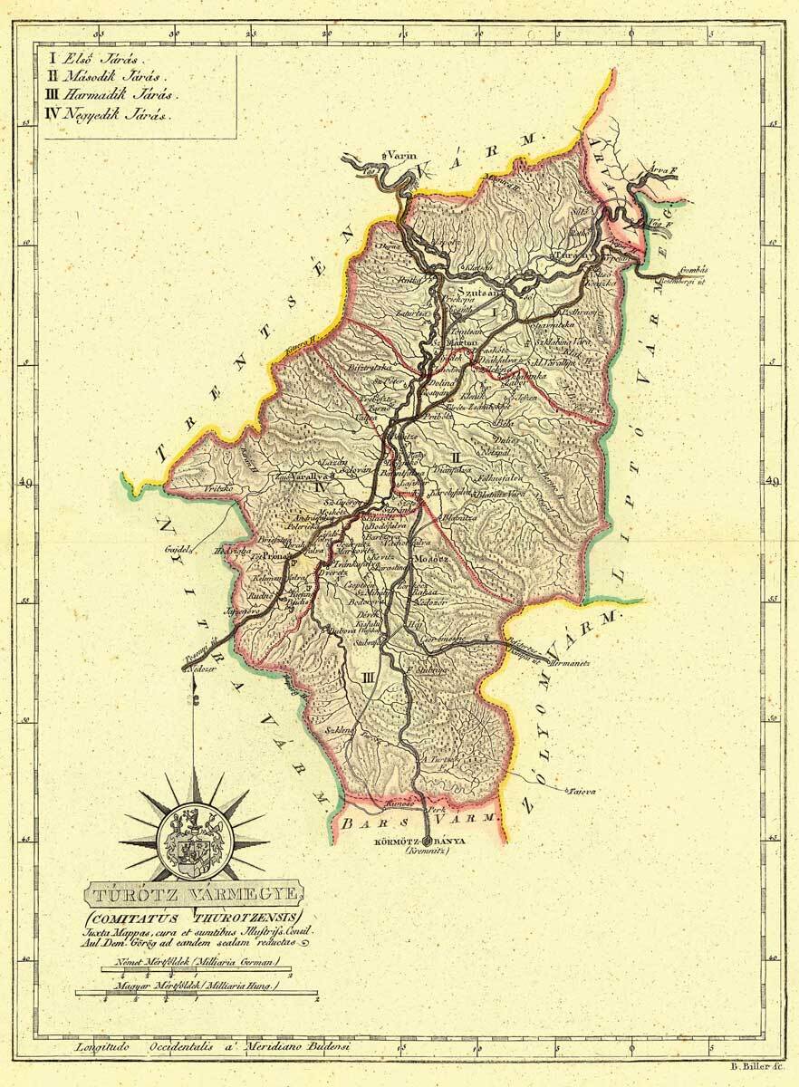 Historická mapa Turčianskej stolice - 1811  - Reprodukcia dekoračnej historickej mapy na stenu Druh potlače: Exkluzívne prevedenie na plátne v…