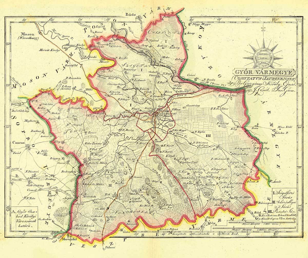 Historická mapa Rábskej stolice - 1811.  - Reprodukcia dekoračnej historickej mapy na stenu Druh potlače: Plagát rozmer 100x84(papier posterový, 200g,…