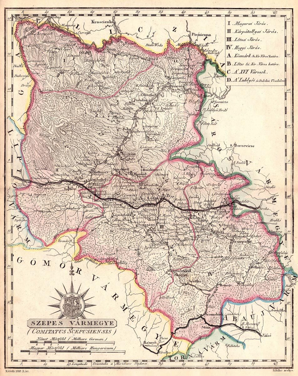 Historická mapa Spišskej stolice - 1811  - Reprodukcia dekoračnej historickej mapy na stenu Druh potlače: Plagát rozmer 100x126 (papier posterový,…