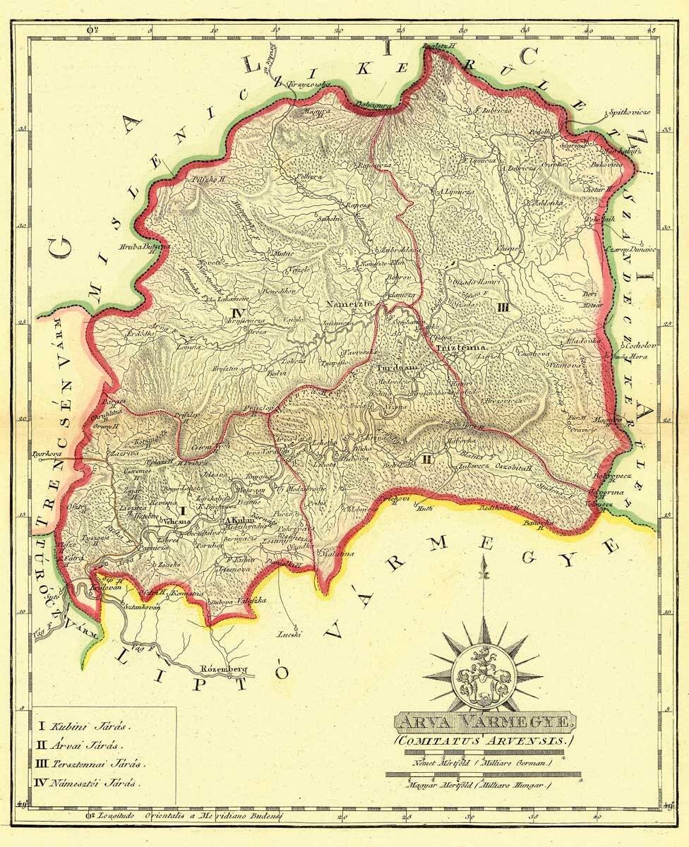 Historická mapa Oravskej stolice - 1811  - Reprodukcia dekoračnej historickej mapy na stenu Druh potlače: Plagát rozmer 75x92 (papier posterový, 200g,…