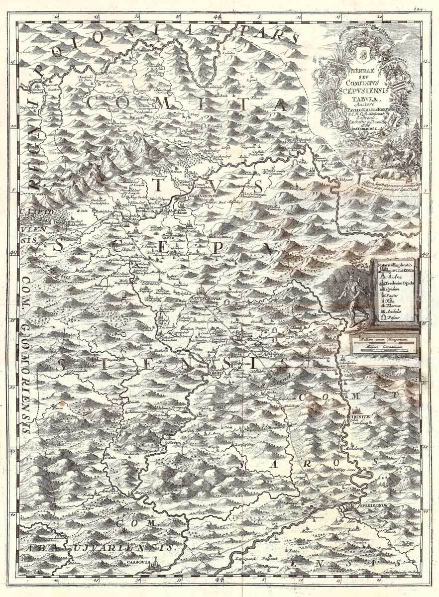 PAUL KRAY DE ROCUS (?-1720): Mapa Spišskej stolice. Medirytina, Bratislava,1723.  - Reprodukcia dekoračnej historickej mapy na stenu Druh potlače:…