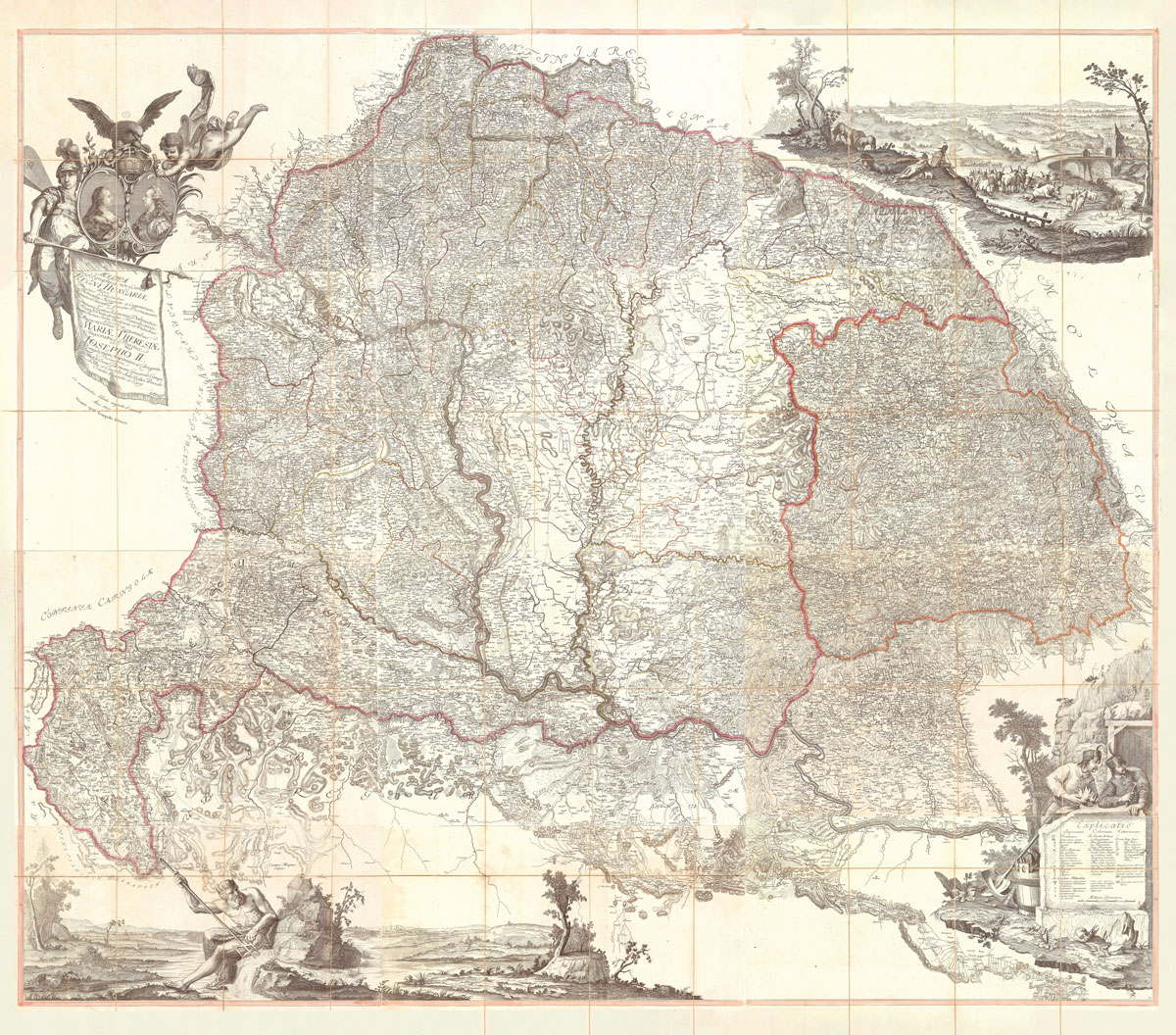 FRANZ MORITZ LACY (1725-1801), IGNAZ MÜLLER (?-?): Mapa Uhorsko. Kolorovaná medirytina. Viedeň, 1807.  - Reprodukcia dekoračnej historickej mapy na…