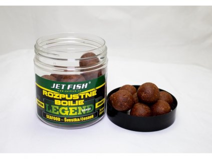 JET FISH 250ml-24mm Legend Range - Rozpustné boilie : SEAFOOD - ŠVESTKA / ČESNEK