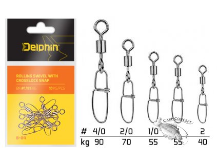 Delphin Karabinka s obratlíkem Rolling Swivel with Crosslock Snap B-04 10ks