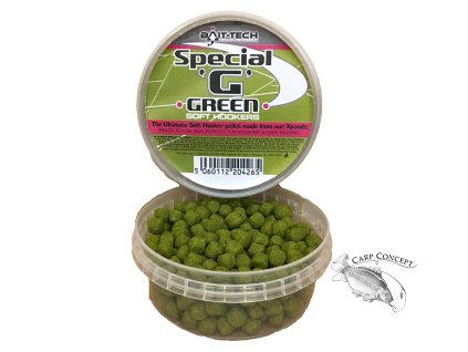 Bait-Tech měkčené pelety Soft Hookers Special G Green 6 mm 180 ml