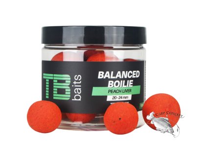 TB Baits Vyvážené Boilie Balanced + Atraktor Peach Liver 100 g 20-24 mm