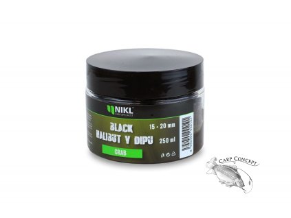 Nikl Black halibut pelety v dipu Crab 250ml (Varianta Nikl Black halibut v dipu Crab 15+20mm, 250ml)