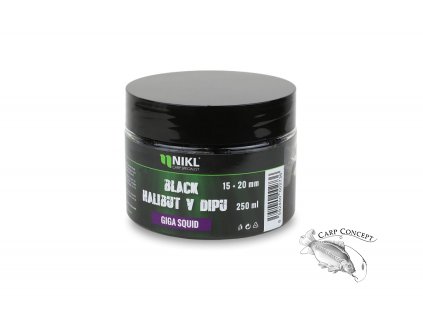 Nikl Black halibut pelety v dipu Giga Squid 250ml (Varianta Nikl Black halibut v dipu Giga Squid 15+20mm, 250ml)
