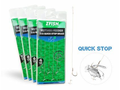 ZFISH Návazec Method Feeder Rig Quick Stop Braid 5 ks (Velikost Háčku 4)