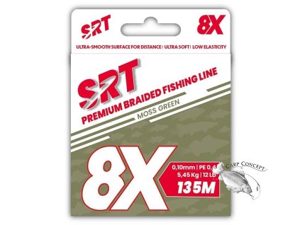 Sert splétaná šnůra 8X SRT Moss Green 135M (Varianta 0,14mm/8,18kg)