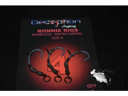 Deception Angling Ronnie Rigs (3 per pack) &ndash; Barbless with Micro Swivel (Počet Velikost 6)