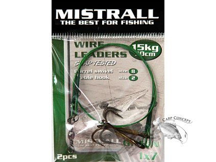 MISTRALL- Lankový návazec s trojháčkem 1x7/ 30cm, 15kg