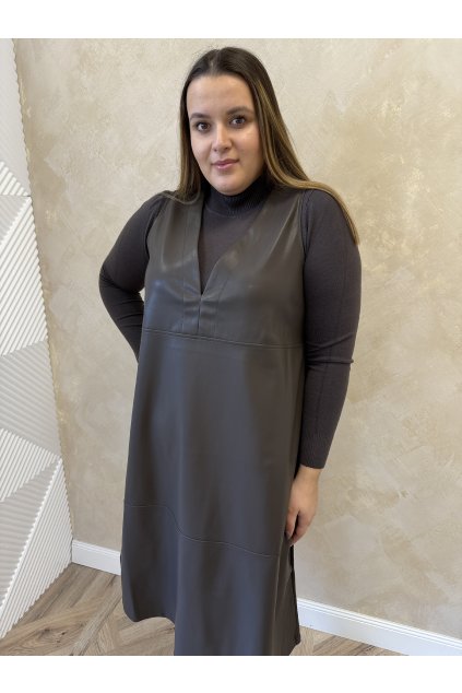 Koženkové šaty čokoládové MARY