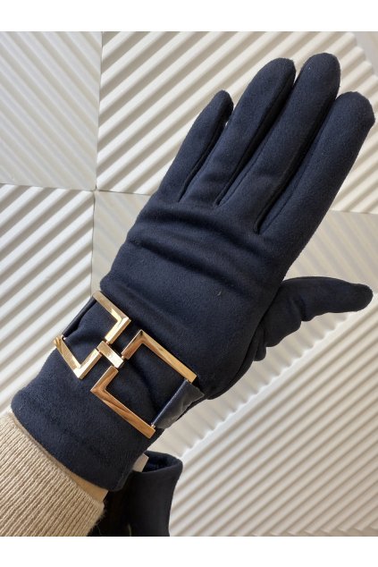 Velúrové rukavice s aplikáciou modré LILI