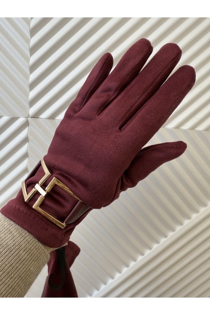 Velúrové rukavice s aplikáciou bordové LILI