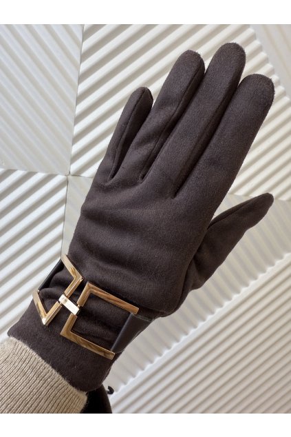 Velúrové rukavice s aplikáciou čokoládové LILI