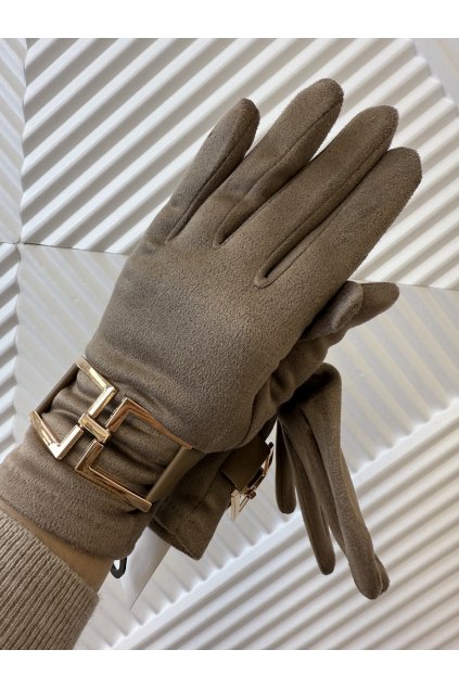 Velúrové rukavice s aplikáciou hnedé LILI