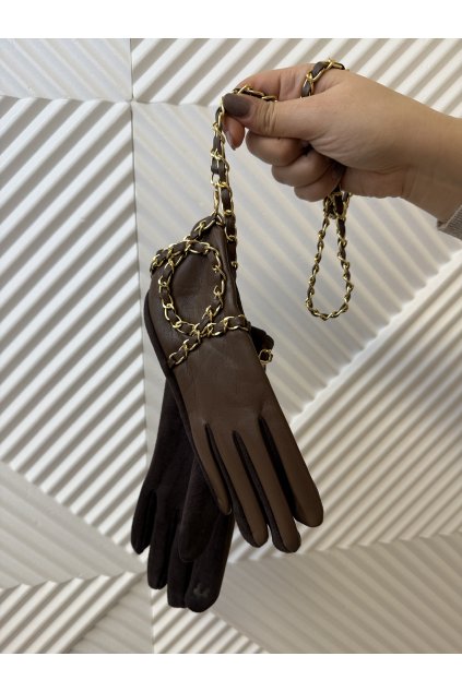 Koženkové rukavice čoko OĽGA