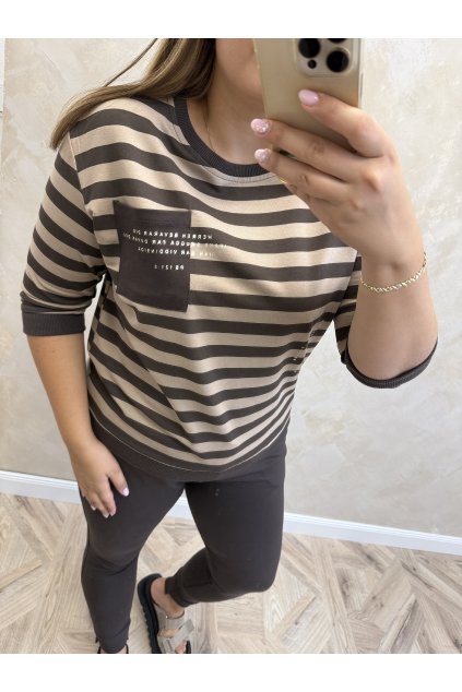 Top - Pásik Pocket Dark Brown