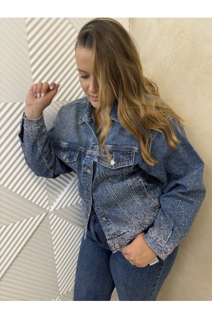 Džínsová oversize bunda s kamienkami - Amanda