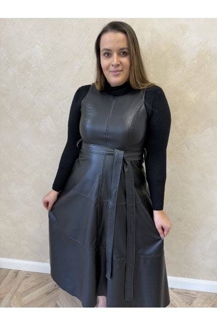 Koženkové šaty čierne ZUZANA