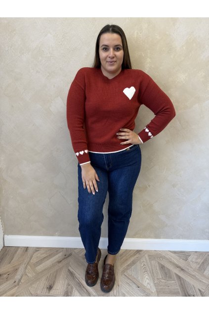 Pulóver červený srdiečka SISA