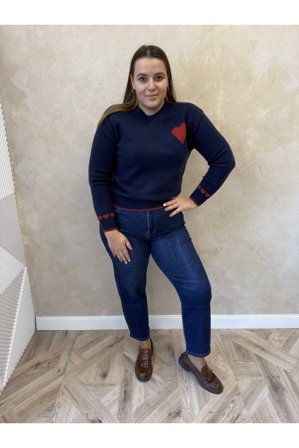 Pulóver tmavomodrý srdiečka SISA