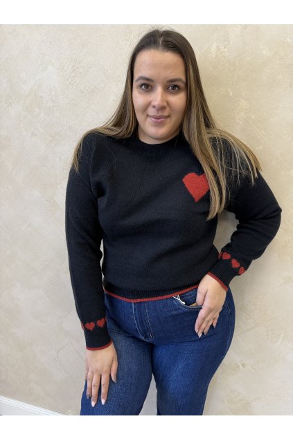 Pulóver čierny srdiečka SISA