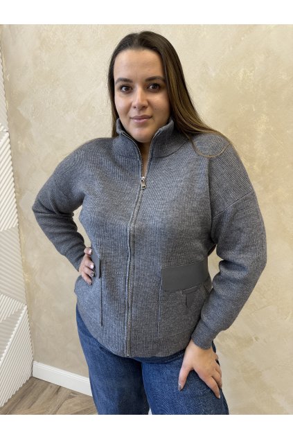 Sveter na zips sivý KRISTÍNA