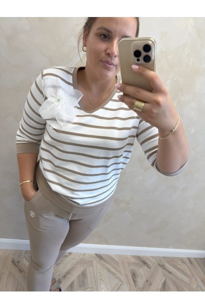 Top - Beige Flower3D