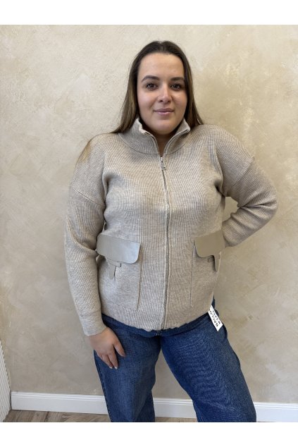 Sveter na zips hnedý KRISTÍNA