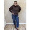 Pulóver s koženkovými vačkami čokoládový PETRA