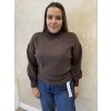 Pulóver s koženkovými vačkami čokoládový PETRA