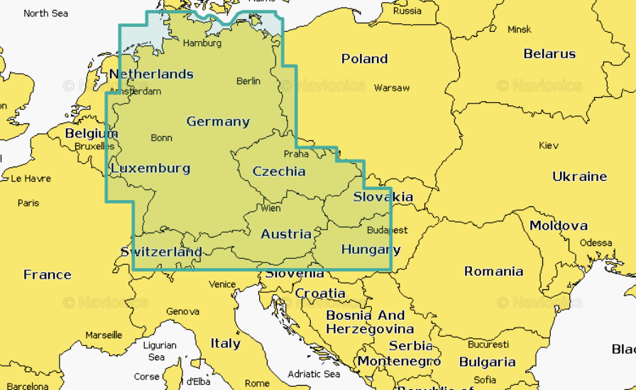 NAVIONICS Navionics+ Regular Německo, Česko, Rakousko, Maďarsko, Slovensko