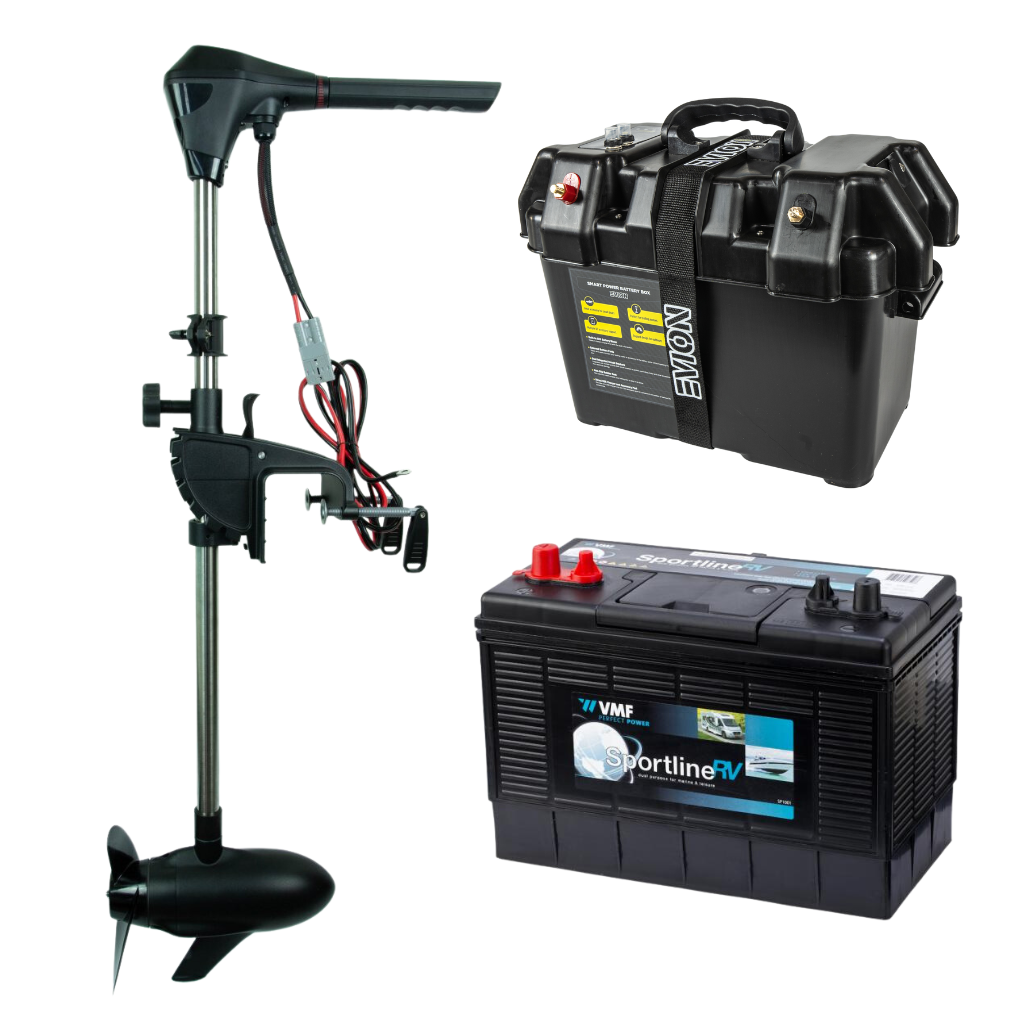Haibo Lodní Elektromotor M150 70LB 12V + baterie 105Ah + box