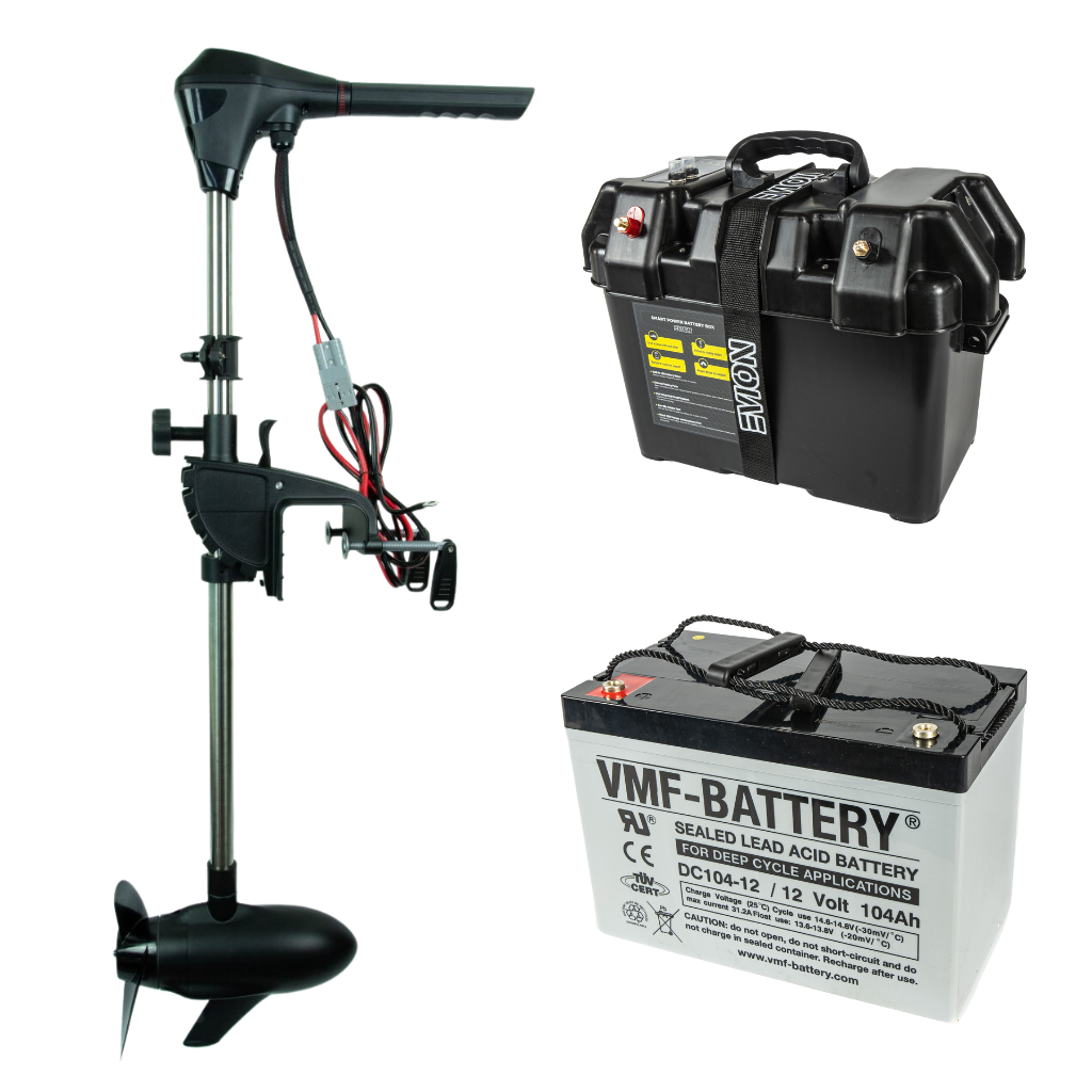 Haibo Lodní Elektromotor M150 70LB 12V + baterie 104Ah AGM (GEL) + box