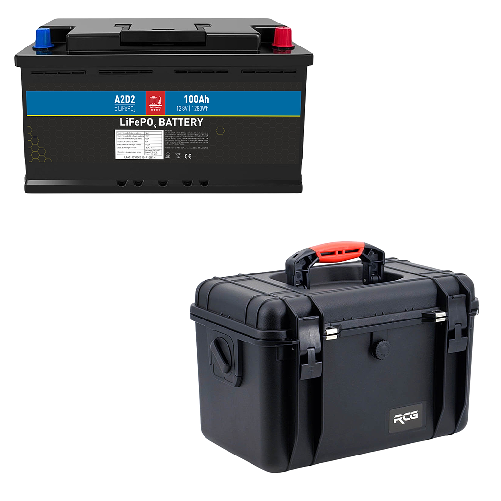 Akční Set Lithiová Baterie A2D2 LiFePO4 12,8V 100Ah Self Heat + RCG Hard Case L High