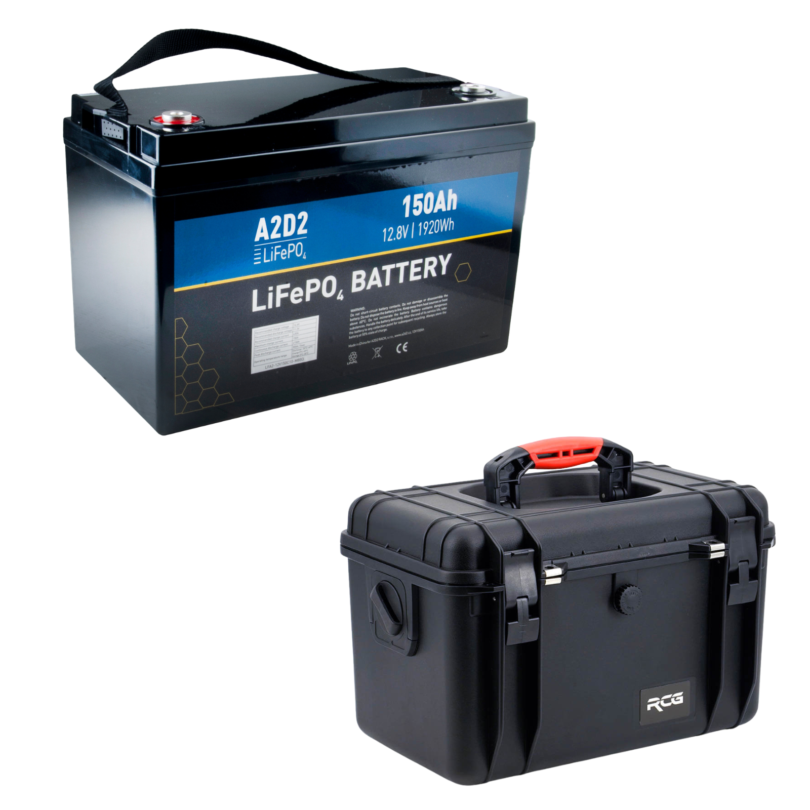 Akční Set Lithiová Baterie A2D2 LiFePO4 12,8V 150Ah + RCG Hard Case L High