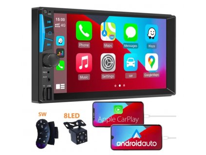 Apple CarPlay Android Auto 2din univerzální AUTORÁDIO s BLUETOOTH, USB, NAVIGACÍ přes CarPlay/Android Auto rádio do auta s univerzálním rozměrem, Kamera zdarma