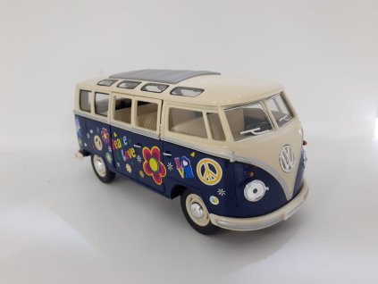 Model auta Volkswagen T1 Bus Hippies modrý 1:24