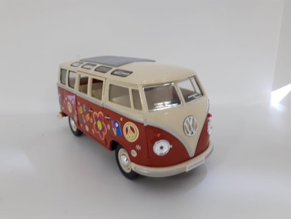 Model auta Volkswagen T1 Bus Hippies červený 1:24