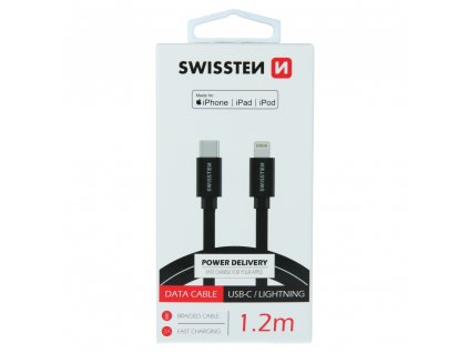 swissten datovy kabel textile usb c lightning mfi 1 2 m cerny ie9561332