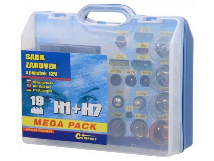 Autožárovky 12V servisní box MEGA H1+H7+pojistky Compass