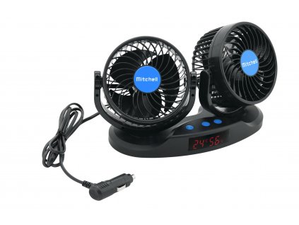 Ventilátor DUO 2x130mm 12V na palubní desku s teploměrem | Mitchell