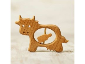 wooden baby teether toy cow and milk