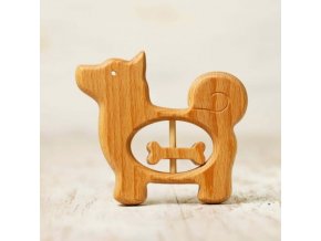 wooden baby teething toy dog and bone
