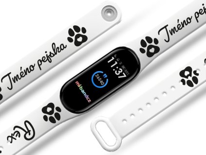 Náhradní náramek Mi band 3/4/5/6/7 na přání: Packa + Jméno + Packa (Barva Vícebarevná, Pro Přístroj Xiaomi Mi Band 7)